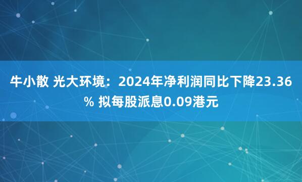 牛小散 光大环境：2024年净利润同比下降23.36% 拟每股派息0.09港元